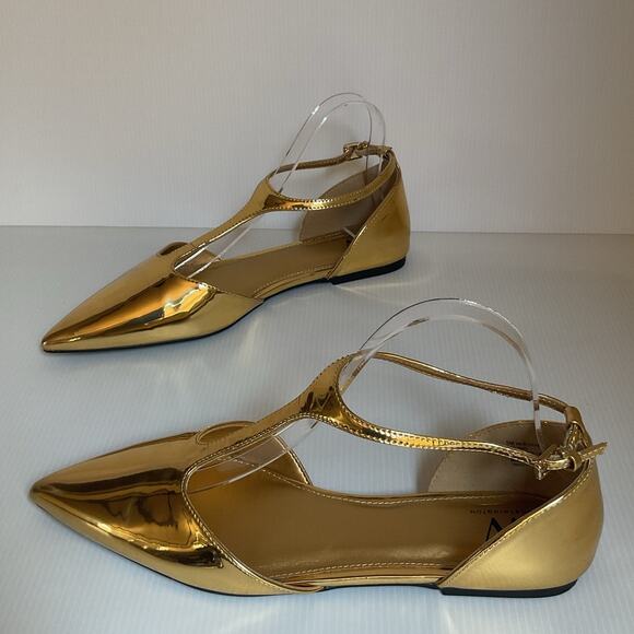 Worthington Shoes - Worthington Kendie Gold Metallic Flats Women’s Size 9M Pointed Toe Ankle Strap
